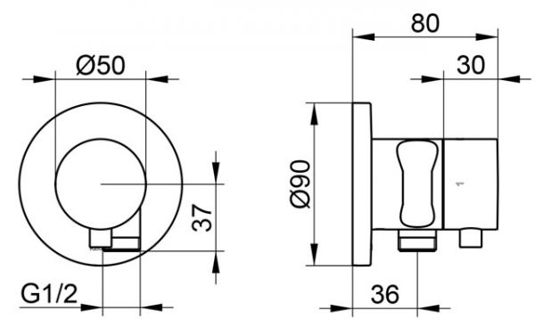 Keuco IXMO 3-Wege Ab-u.Umstellventil rund m. Schlauchanschl. u. Brausehalter Griff Comfort