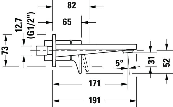 Duravit Tulum Einhebel-Waschtischmischer Unterputz, schwarz, TU1070004046, techn. Zeichnung