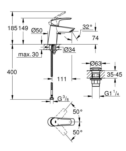 Grohe Eurosmart Einhand-Waschtischbatterie S-Size, mit Push-Open Ablaufgarnitur, wassersparend