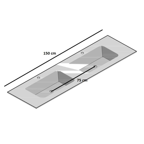 Artelinea Monolite Basin Top Doppelwaschtisch 150x53cm, opalite bianco