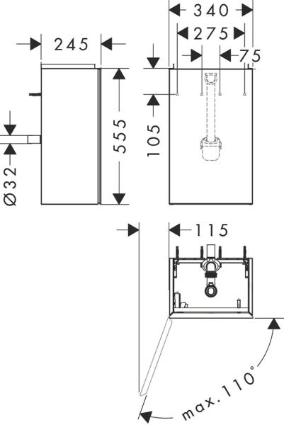 Hansgrohe Xevolos E Waschtischunterschrank 34x24,5cm für Handwaschbecken 61087450, Türanschlag links