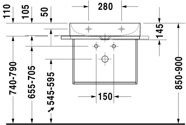 Duravit DuraSquare Waschtisch 60x47cm, mit 1 Hahnloch, geschliffen, weiß