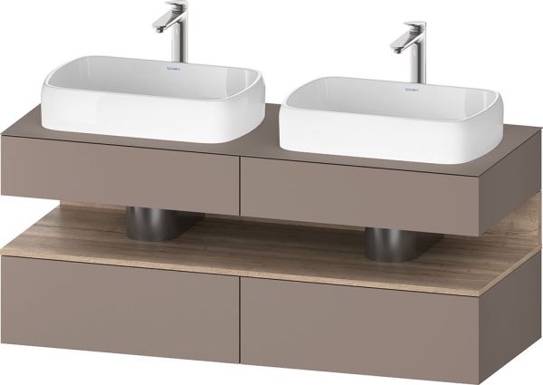 Duravit Qatego Unterschrank für 2 Aufsatzbecken 140x55cm in basalt matt, mit offenem Fach in eiche marmoriert QA4767