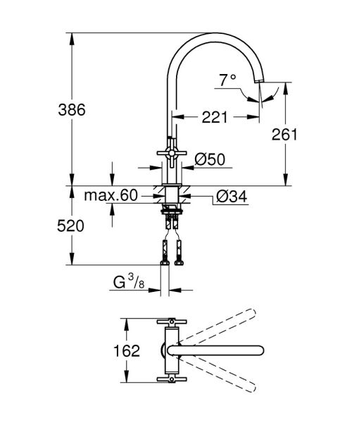 Grohe Atrio 2-Griff-Spültischbatterie mit Kreuzgriffe, C-Auslauf