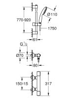 Vorschau: Grohe Grohtherm 500 Thermostatbatterie mit Brausegarnitur 90cm, chrom