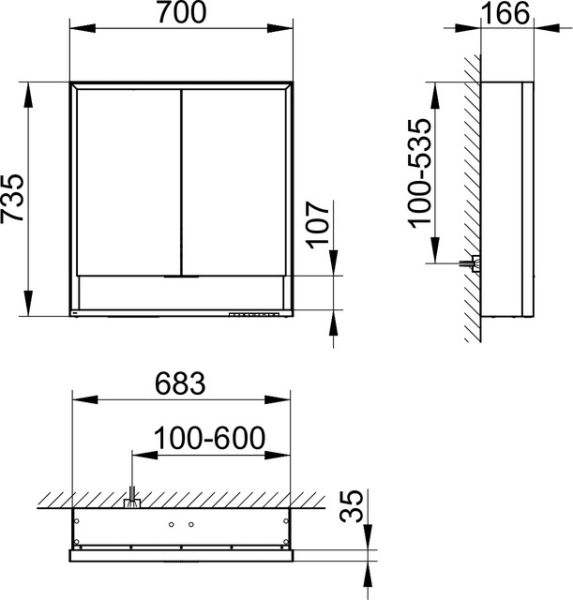 Keuco Royal Lumos Spiegelschrank DALI-steuerbar für Wandvorbau 70x73,5cm 14307171303_1