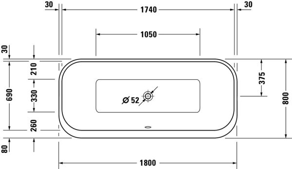 Duravit Happy D.2 Plus freistehende Badewanne rechteckig 180x80cm, weiß/graphit