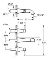 Vorschau: Grohe Grandera 3-Loch-Waschtisch-Wandbatterie, Ausladung 177mm