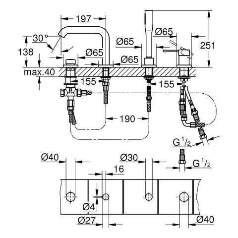 Grohe Essence 4-Loch Wannenrandarmatur, hard graphite