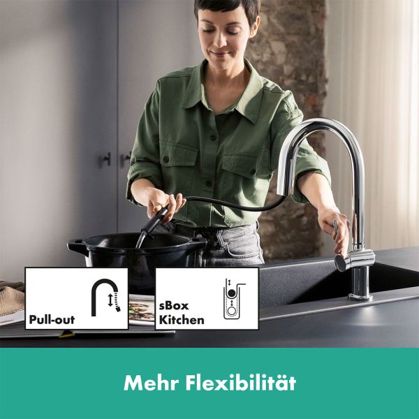 Hansgrohe Aqittura M91 Küchenarmatur mit SodaSystem 210 Starter Set, mit sBox lite, chrom 76839000