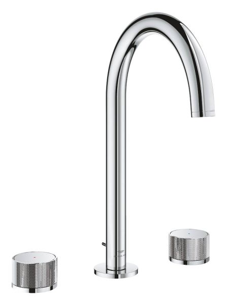 Grohe Atrio 3-Loch-Waschtischarmatur L-Size mit Ablaufgarnitur, Knopfbetätigung, wassersparend, chrom 20595000