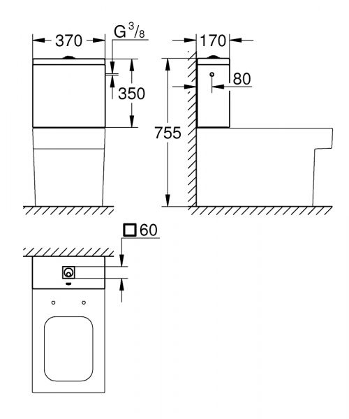 Grohe Cube Keramik Aufputzspülkasten Anschluss seitlich, weiß