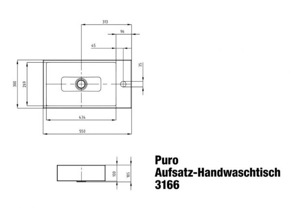 Kaldewei Puro MOD.3166 Aufsatz-Handwaschtisch 55x30cm, mit Perl-Effekt