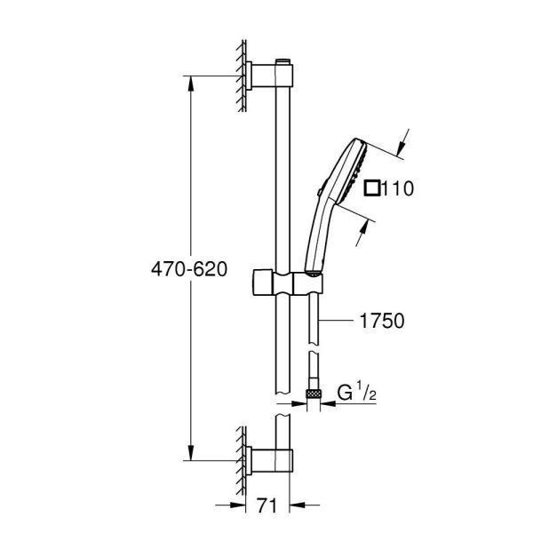 Grohe QuickFix Vitalio Comfort 110 Brausestangenset mit Handbrause & Schlauch wassersparend chrom 26398001