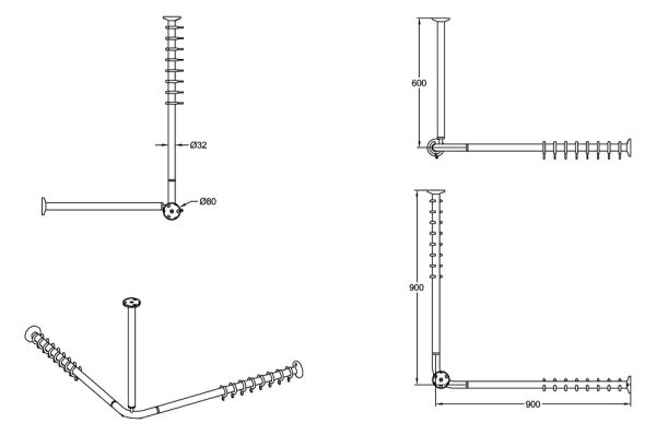 Villeroy&Boch ViCare Duschstange für Vorhang, über Eck (ohne Vorhang),90x90cm, weiß