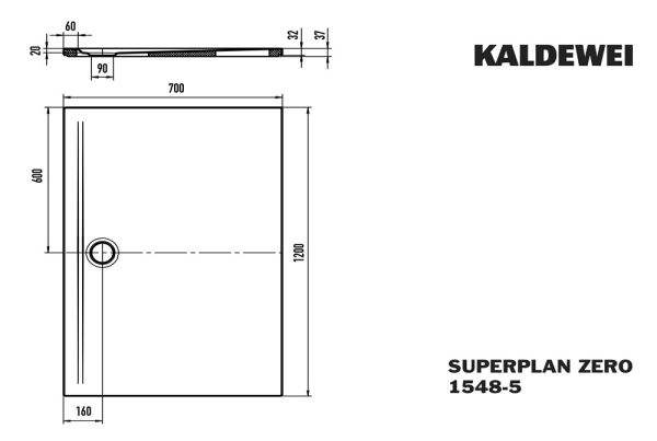 Kaldewei Superplan Zero bodenebene Duschfläche 70x120cm, mit Wannenträger extraflach, Mod.1548-5