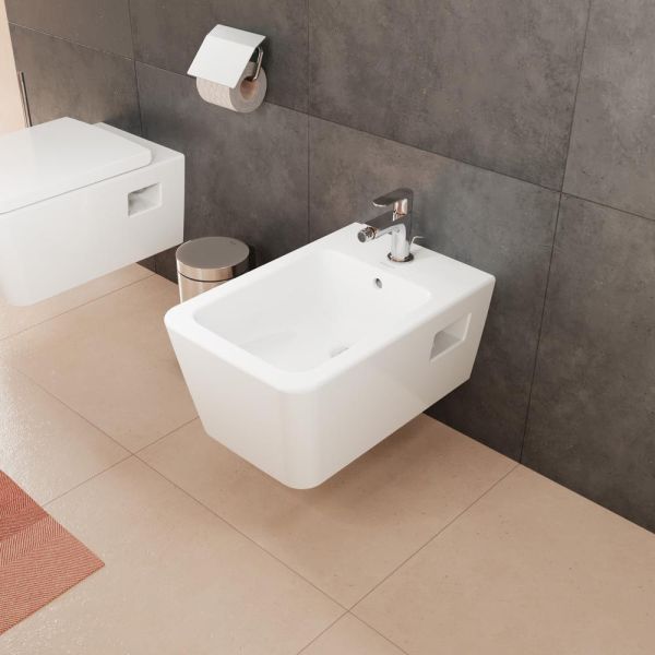 Hansgrohe EluPura Original Q Wand Bidet mit Hahnloch und Überlauf, Softcube, weiß