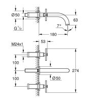 Vorschau: Grohe Atrio 3-Loch-Waschtischarmatur Unterputz, Kreuzgriffe, Ausladung 18cm