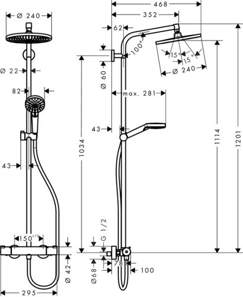 Hansgrohe Crometta S 240 1jet Showerpipe EcoSmart 9 l/min, chrom