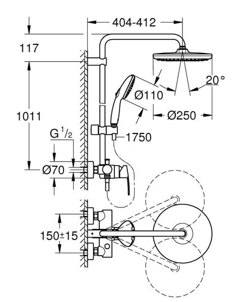 Grohe Tempesta System 250 Duschsystem mit Einhandmischer, wassersparend, chrom