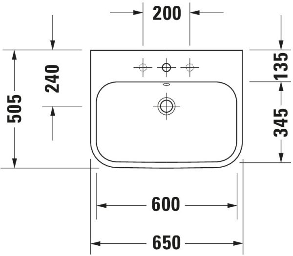 Duravit Happy D.2 Waschtisch 65x50,5cm, mit Hahnloch und Überlauf, geschliffen, WonderGliss, weiß 23186500271