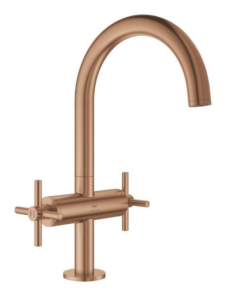 Grohe Atrio 2-Griff-Waschtischmischer L-Size mit Kreuzgriffen, Push-Open, wassersparend, warm sunset gebürstet 21144DL0