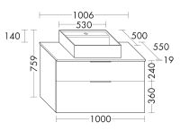 Vorschau: Burgbad Eqio Aufsatzwaschtisch eckig 53cm mit Waschtischunterschrank 100cm, 2 Auszüge