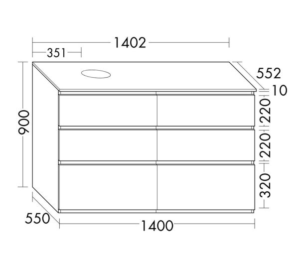 Burgbad Lin20 Waschtischunterschrank 140x55cm mit Konsolenplatte, 6 Auszüge, bodenstehend SGRB140LF5351