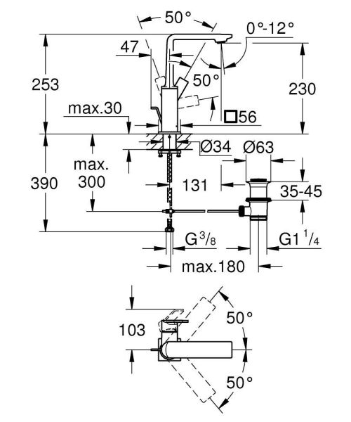 Grohe Allure Waschtischarmatur L-Size mit Ablaufgarnitur