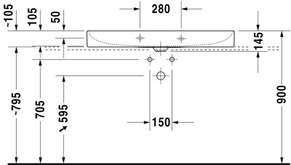 Duravit DuraSquare Waschtisch 100x47cm, ohne Überlauf, mit Wondergliss, mit nicht verschließbarem Ablaufventil, weiß 23531000411