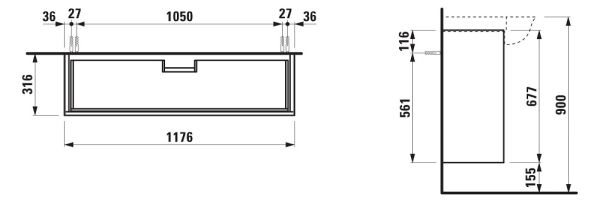 Laufen The New Classic Waschtischunterbau 120cm, 2 Schubladen, passend zu Möbelwaschtisch 81385.8, techn. Zeichnung