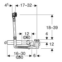 Vorschau: Geberit Badewannenablauf mit Drehbetätigung und Zulauf, d52, Länge 32 cm, Gegenstromprinzip