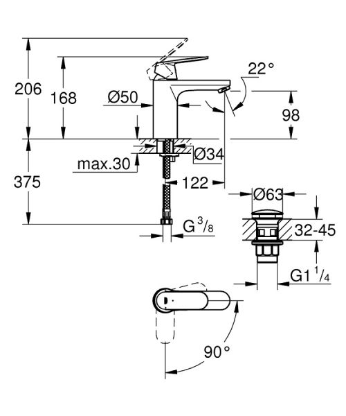 Grohe Eurosmart Cosmopolitan Einhand-Waschtischbatterie mit Energie-Spar-Funktion, M-Size 23928000 1