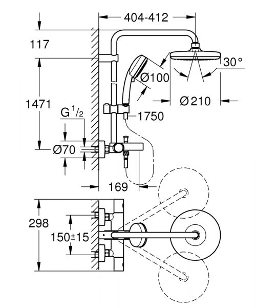 Grohe Tempesta Cosmopolitan System 210 Duschsystem mit Thermostat-Wannenbatterie, chrom