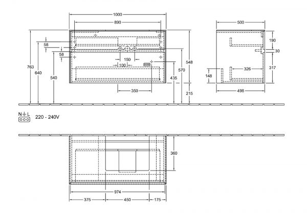 Villeroy&Boch Collaro Waschtischunterschrank 100cm für Aufsatzwaschtisch 43345G rechts