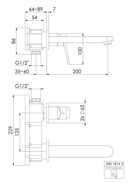 Steinberg Serie 340 Waschtisch-Wand-Armatur Ausladung 20cm