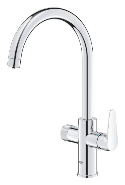 Grohe Blue Pure BauCurve Einzelarmatur, schwenkbarer C-Auslauf mit Filterfunktion, chrom