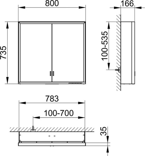 Keuco Royal Lumos Spiegelschrank für Wandvorbau, 2 lange Türen, 80x73,5cm 14302172301