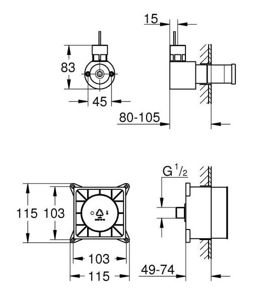 Grohe F-digital Deluxe Rohbauset für Dampfgenerator 26828000