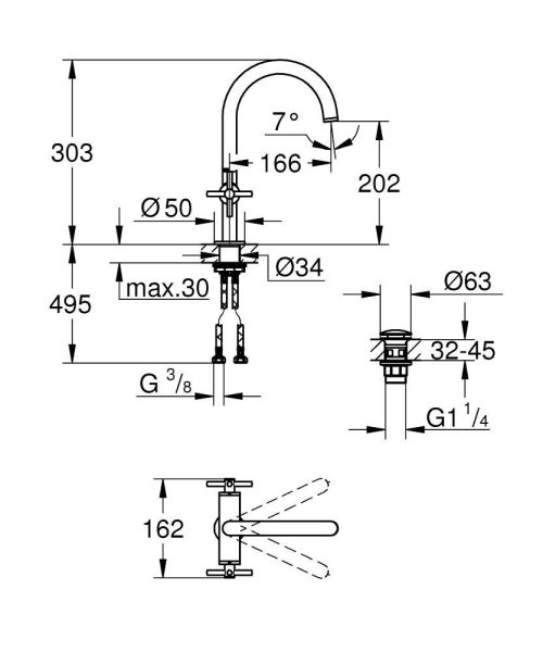 Grohe Atrio 2-Griff-Waschtischmischer L-Size, Kreuzgriffe