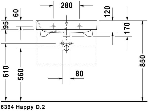 Duravit Happy D.2 Waschtisch 65x50,5cm, mit Überlauf, ohne Wondergliss, weiß 2318650027