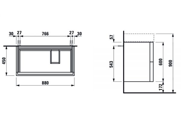 Kartell by Laufen Waschtischunterbau mit 2 Auszügen, Breite 88cm