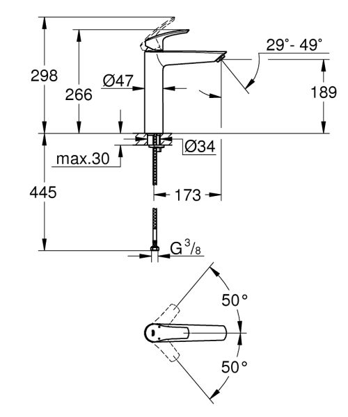 Grohe Eurosmart Waschtischbatterie XL-Size für freistehende Waschschüsseln, wassersparend