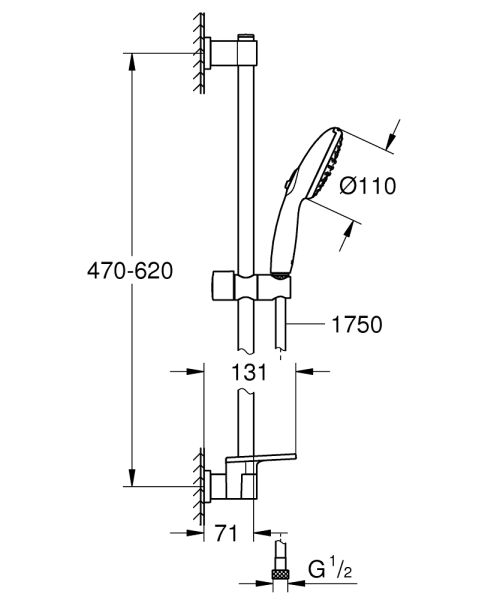 Grohe QuickFix Vitalio Start 110 Brausestangenset 600 mit Handbrause 2 jet & Duschablage, chrom