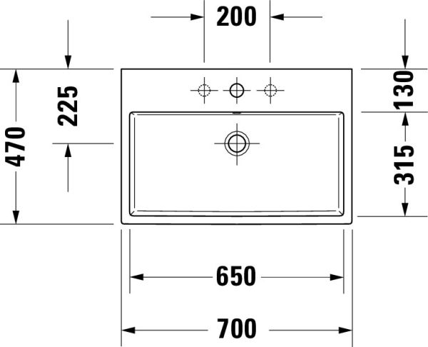 Duravit Vero Air Waschtisch rechteckig 70x47cm, mit 1 Hahnloch und Überlauf, weiß 2350700000