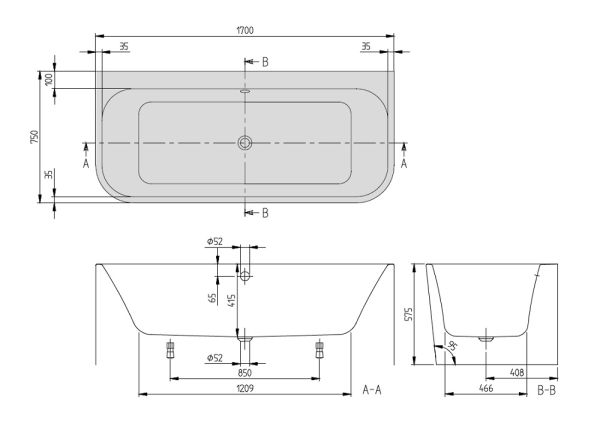 Villeroy&Boch Architectura Vorwand-Badewanne 170x75cm, weiß