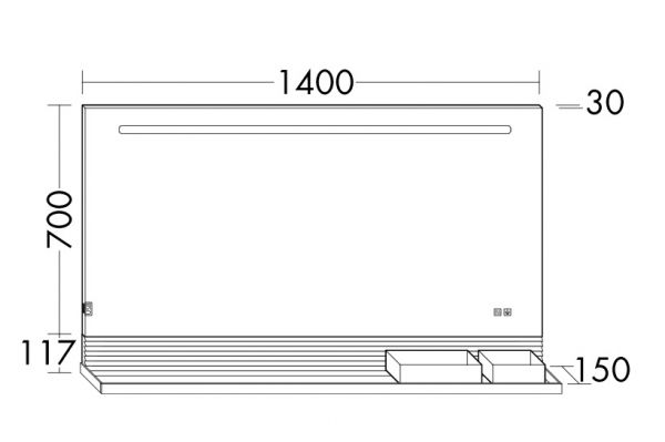 Burgbad Fiumo Leuchtspiegel mit LED-Beleuchtung, Wandablage, Reling in weiß und Pliséefront, 140cm