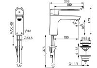 Vorschau: Hansa Hansaclinica Einhebel-Waschtischmischer, Ausladung 150mm, mit Push-Open Ablaufgarnitur, chrom