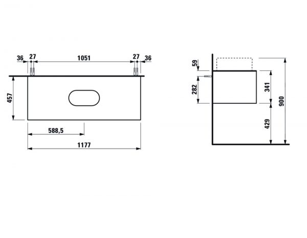 Laufen Sonar Schubladenelement für Doppelwaschtisch-Schalen, Breite 117,5cm H4054710341421_1