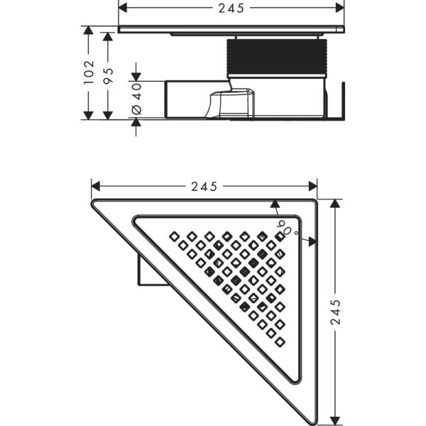 hansgrohe RainDrain Corner Komplettset Punktablauf 24,5x24,5cm edelstahl gebürstet 56252800